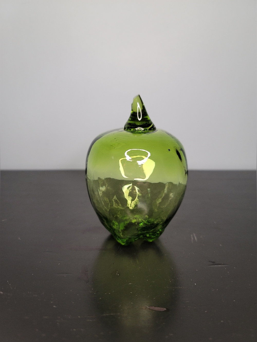 Viking Glass Green Apple with Green Stem and Bumpy Bottom Paperweight